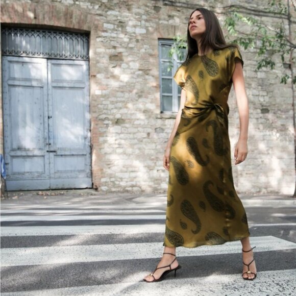 ZARA PRINTED SATIN EFFECT MIDI DRESS - Picture 3 of 6